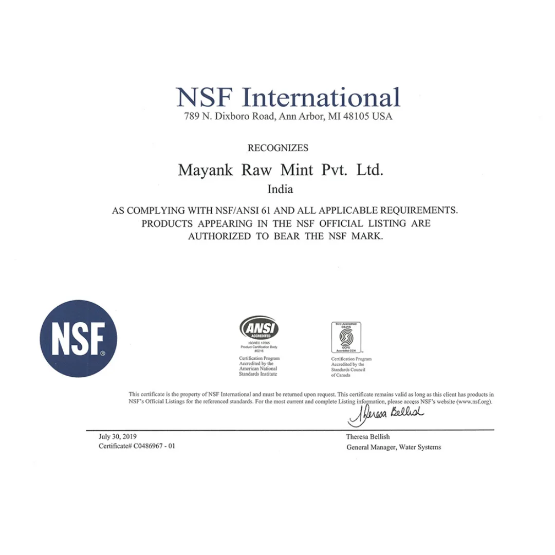 NSF certification document